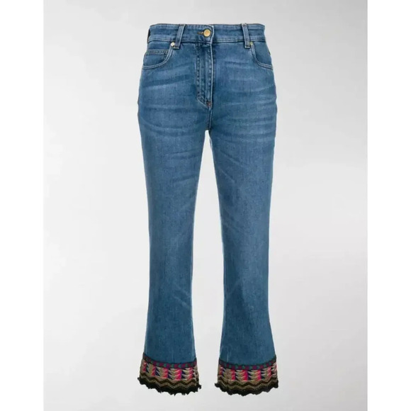 Etro Size 28 Crop Flare Embellished Beaded Fringe Jeans - Picture 1 of 15